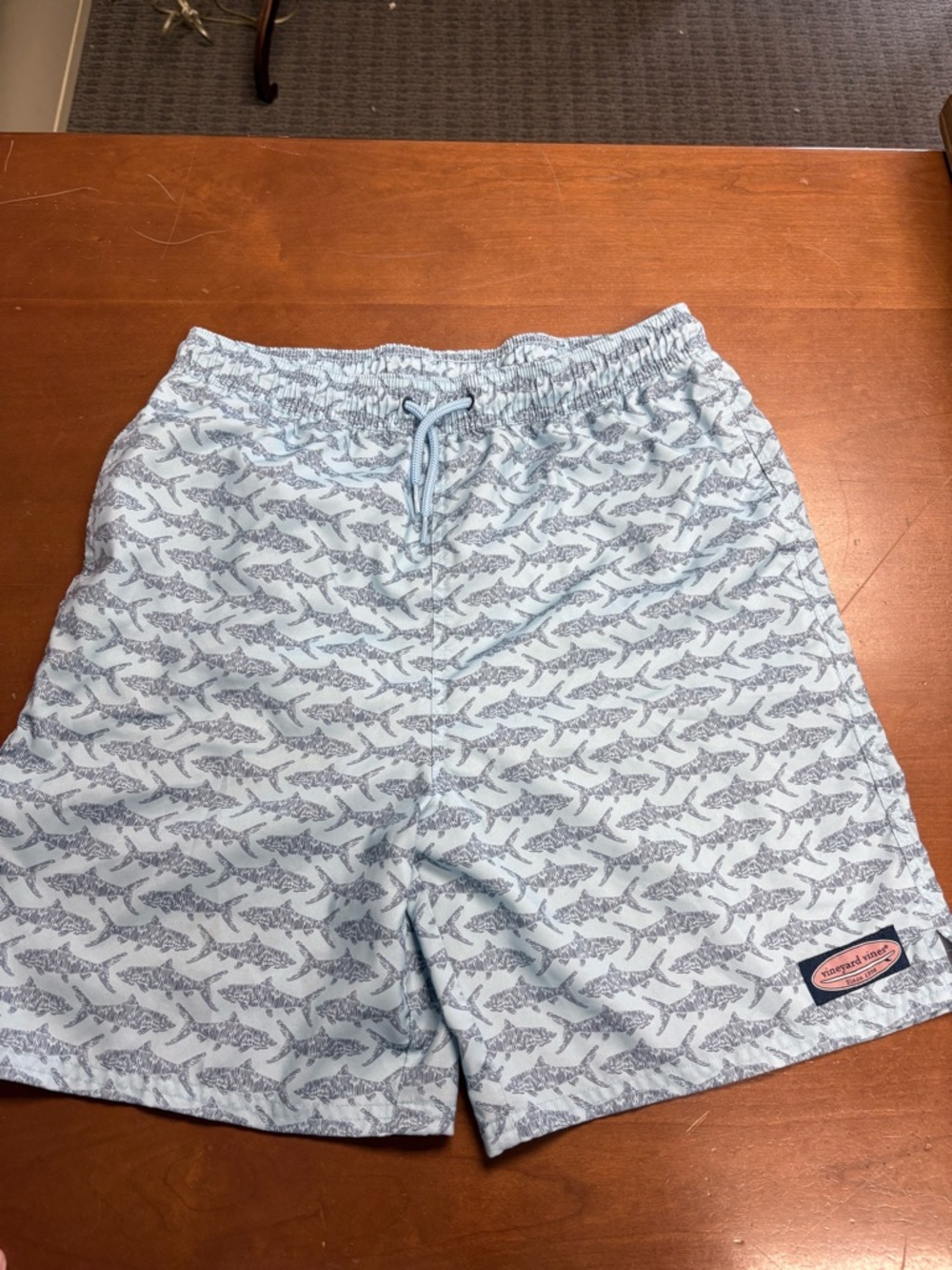SOLD ALREADY Vineyard Vines Light Blue Shark-Pattern Swim Shorts